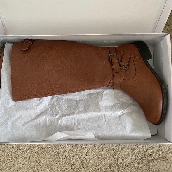 Soda Shoes Tall Buckle Cognac Riding Boots - Picture 1 of 6